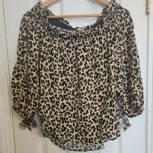 SEVEN SISTERS 3/4 Balloon Sleeves w/Tie Off Shoulder Cheetah Print Top, Small